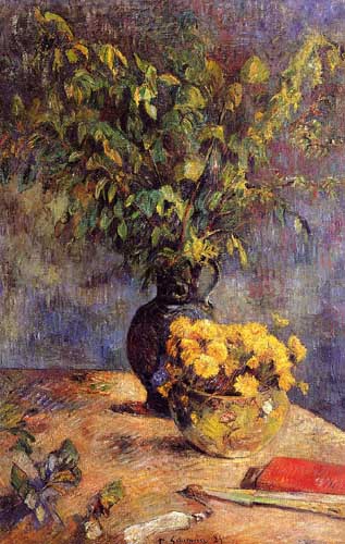 Painting Code#6783-Gauguin, Paul - Two Vases of Flowers and a Fan