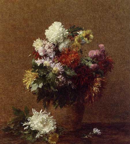 Painting Code#6810-Henri Fantin-Latour - Large Bouquet of Chrysanthemums