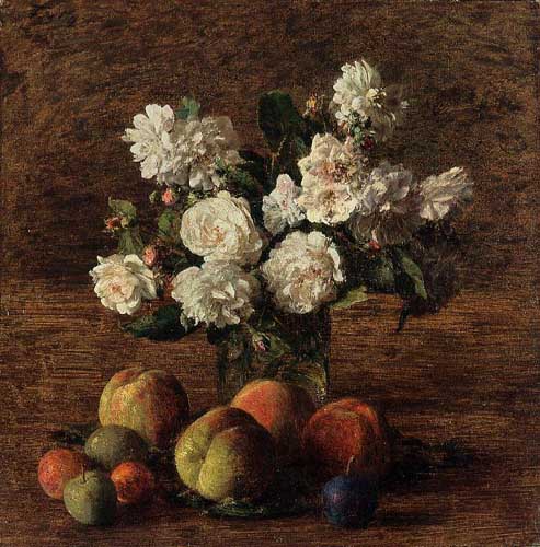 Painting Code#6815-Henri Fantin-Latour - Still Life, Roses and Fruit
