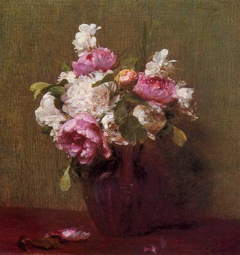 Painting Code#6819-Henri Fantin-Latour - White and Pink Roses