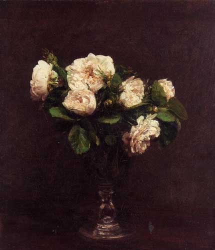 Painting Code#6820-Henri Fantin-Latour - White Roses