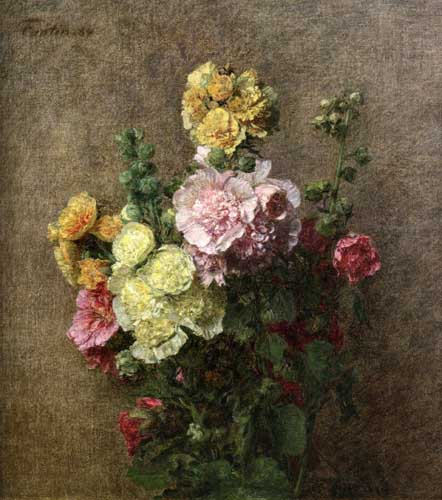 Painting Code#6828-Henri Fantin-Latour - Hollyhocks without Vase