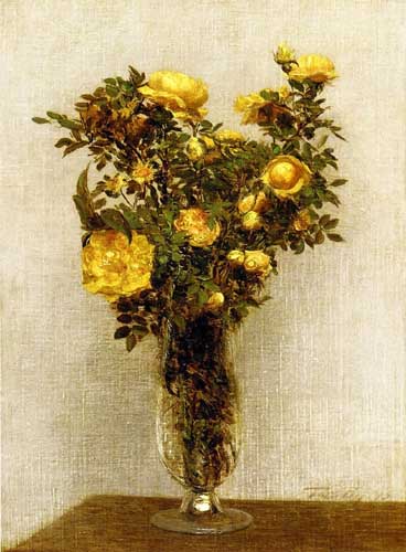 Painting Code#6838-Henri Fantin-Latour - Roses Lying on Gold Velvet