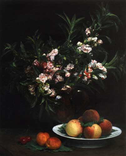 Painting Code#6839-Henri Fantin-Latour - Still Life with Impatiens, Peaches and Apricots