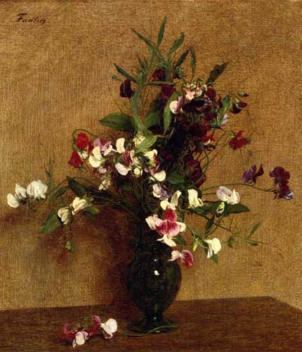 Painting Code#6842-Henri Fantin-Latour - Sweet Peas in a Vase