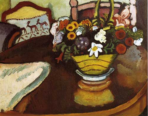 Painting Code#70632-Macke, August - Still Life with Stag Cushion and Flowers