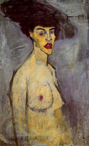 Painting Code#70822-Modigliani, Amedeo - Female Nude with a Hat