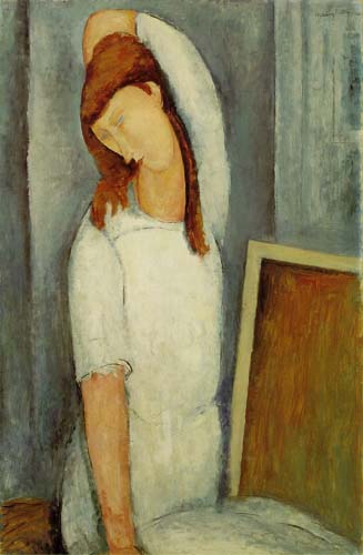 Painting Code#7157-Modigliani, Amedeo(Italy): Portrait of Jeanne He buterne (1898 -1920), Common-Law Wife of Amedeo Modigliani