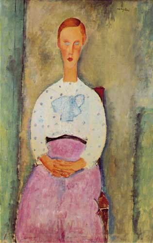 Painting Code#7158-Modigliani, Amedeo(Italy): Jeaune fille au corsage a pois