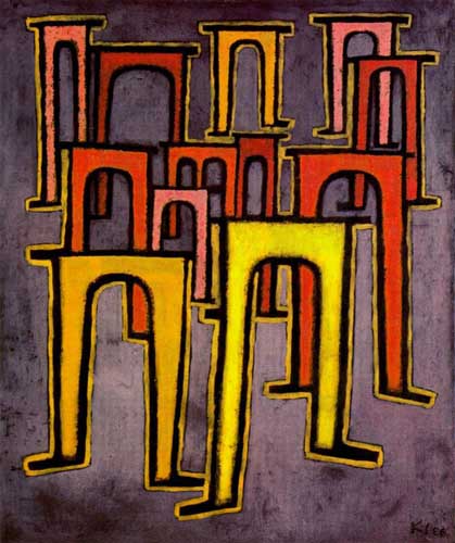 Painting Code#7385-Klee, Paul  - Description of a scene, Revolution of the viaduct