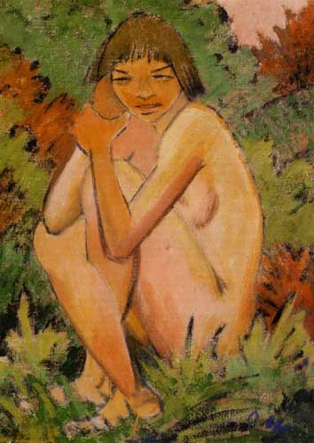 Painting Code#7470-Otto Mueller - Seated Nude in the Countryside